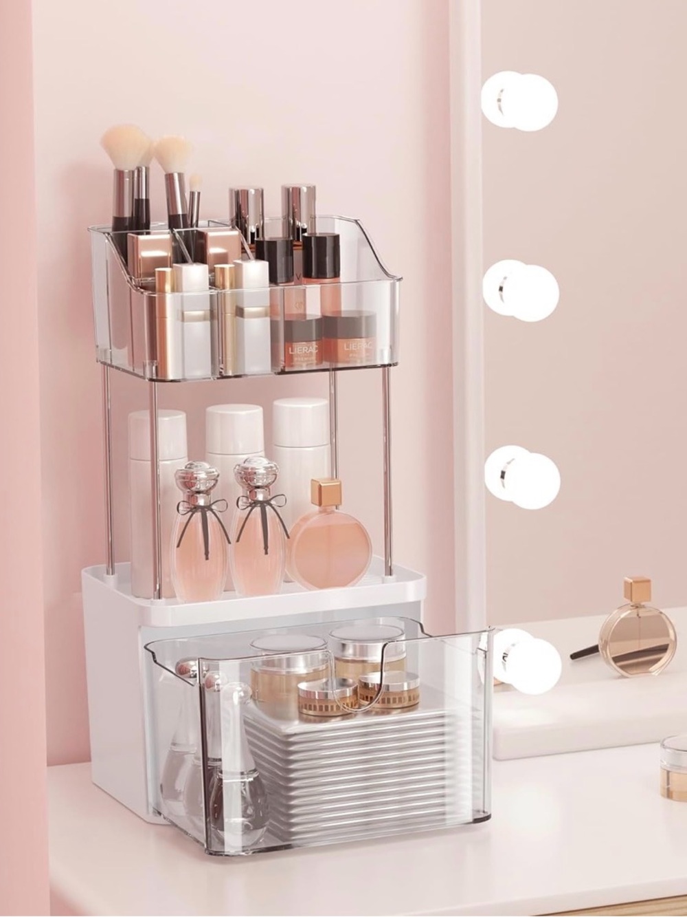 Vanity Organizer with Clear Drawer 2-Tiers